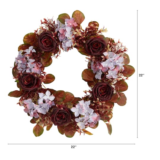 22" Fall Hydrangea & Rose Wreath